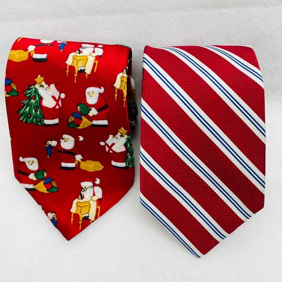 Lot of 2- Jos A Bank Necktie Striped 100% Silk/Noel Christmas Design Polyester - Picture 15 of 16
